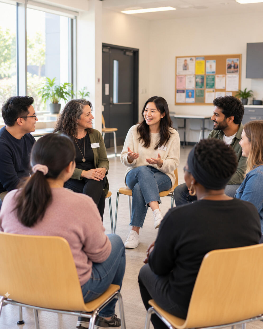 Adults seated in a circle during a small-group discussion